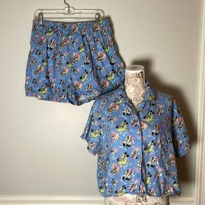 Disney World Blue Minnie Mouse Blue Flannel Spa Pajama Shorts Set XL